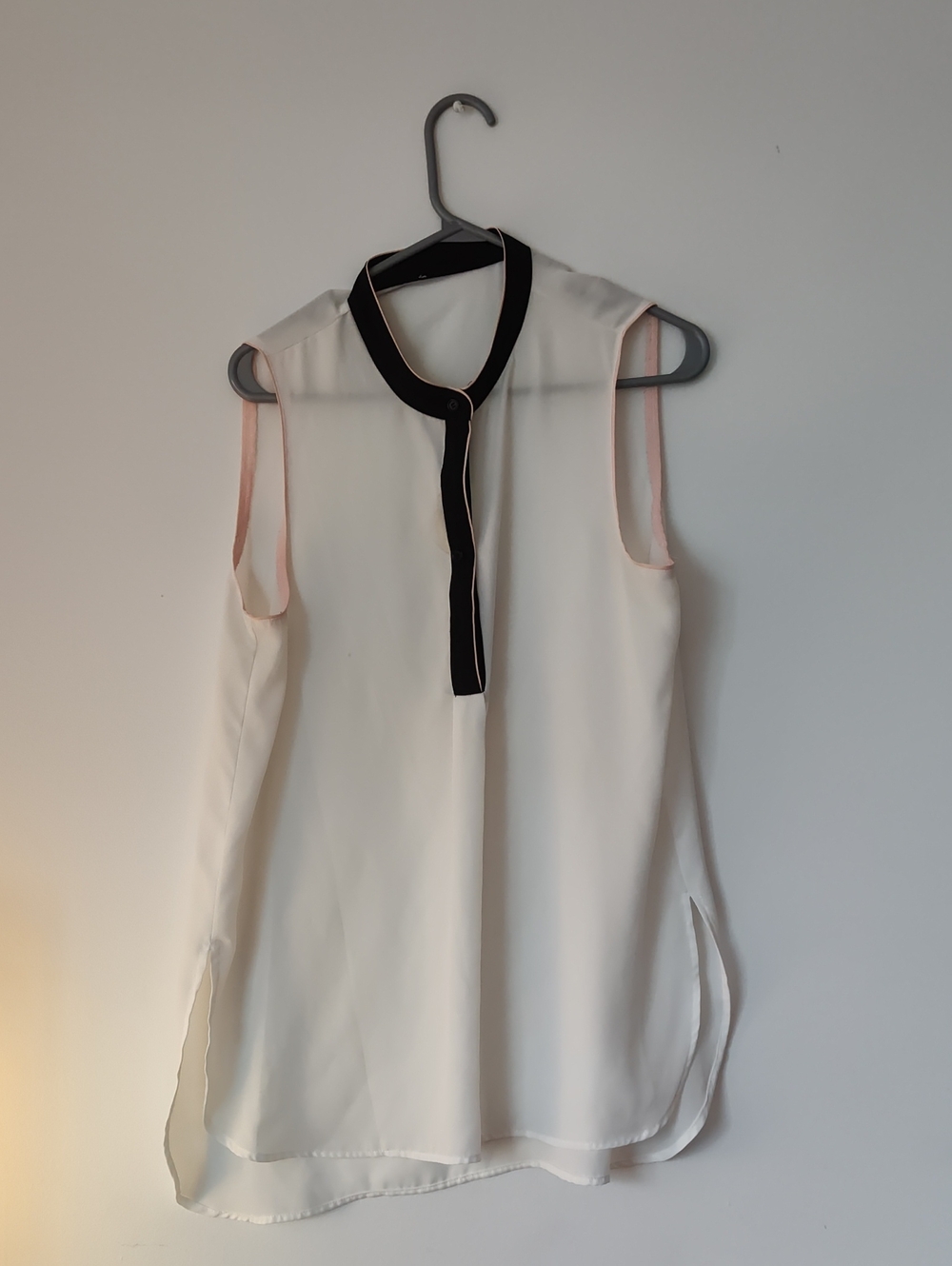 Sleeveless Ivory Blouse with Black Trim - Women's Top